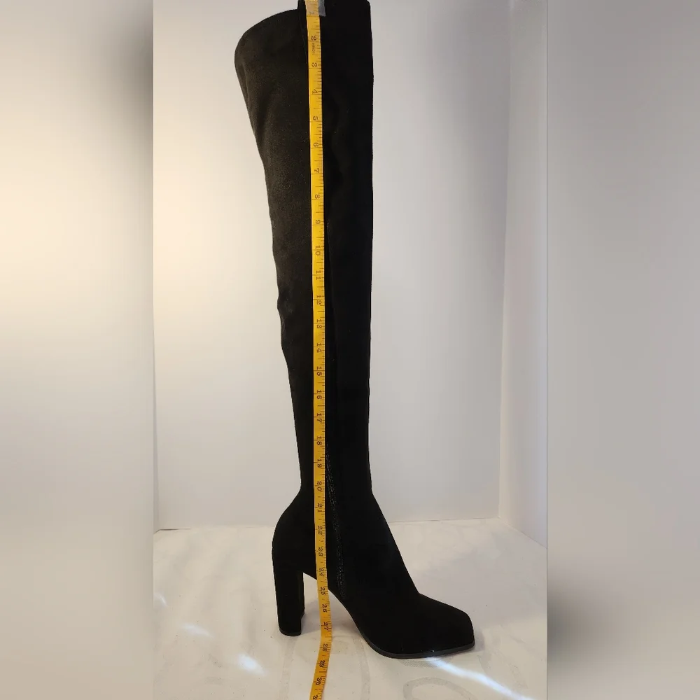 Aldo Black Suede Over The Knee Heeled Square Toe Boot Size 8.5